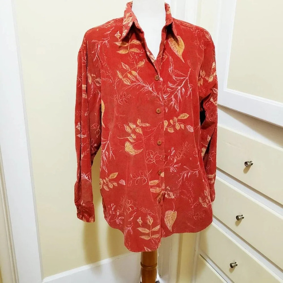 Eddie Bauer Corduroy Shirt / Rust and Yellow / Medium - Picture 1 of 4
